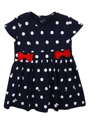 Girls White & Blue Short Sleeve Knitted Dress